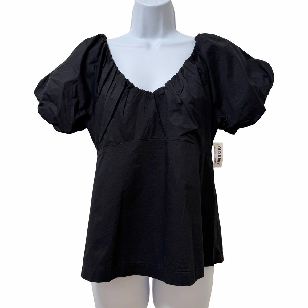 Old Navy Womens Babydoll Smocked Puff Sleeve Top Size M Black Dark Cottagecore